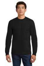 Gildan - Ultra Cotton 100% US Cotton Long Sleeve T-Shirt with Pocket. 2410 Black
