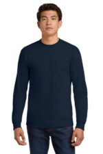 Gildan - Ultra Cotton 100% US Cotton Long Sleeve T-Shirt with Pocket. 2410 Navy