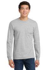 Gildan - Ultra Cotton 100% US Cotton Long Sleeve T-Shirt with Pocket. 2410 Sport Grey