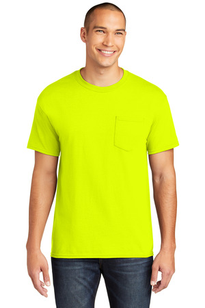 Gildan Heavy Cotton 100% Cotton Pocket T-Shirt. 5300 Safety Green