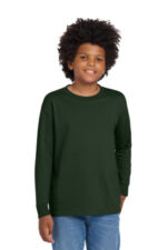 Gildan Youth Heavy Cotton 100% Cotton Long Sleeve T-Shirt. 5400B Forest Green