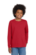 Gildan Youth Heavy Cotton 100% Cotton Long Sleeve T-Shirt. 5400B Red