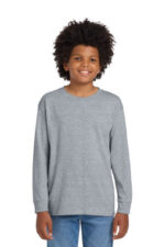 Gildan Youth Heavy Cotton 100% Cotton Long Sleeve T-Shirt. 5400B Sport Grey