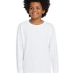 Gildan Youth Heavy Cotton 100% Cotton Long Sleeve T-Shirt. 5400B White