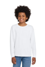 Gildan Youth Heavy Cotton 100% Cotton Long Sleeve T-Shirt. 5400B White