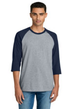 Gildan Heavy Cotton 3/4-Sleeve Raglan T-Shirt. 5700 Sport Grey Trim Navy