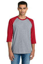 Gildan Heavy Cotton 3/4-Sleeve Raglan T-Shirt. 5700 Sport Grey Trim Red