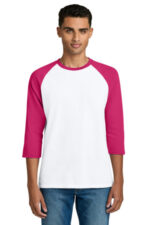 Gildan Heavy Cotton 3/4-Sleeve Raglan T-Shirt. 5700 White Trim Heliconia