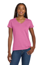 Gildan Women's Heavy Cotton 100% Cotton V-Neck T-Shirt. 5V00L Azalea