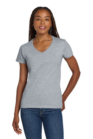 Gildan Women's Heavy Cotton 100% Cotton V-Neck T-Shirt. 5V00L Sport Grey