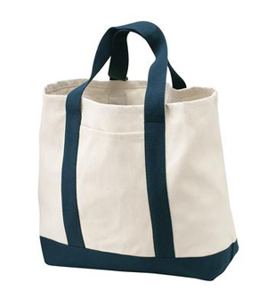 Port Authority - Ideal Twill Two-Tone Shopping Tote. B400 Natural/ Navy