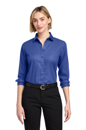 Brooks Brothers Women's Wrinkle-Free Stretch Nailhead Shirt BB18003 Cobalt Blue