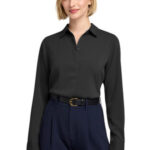 Brooks Brothers Women's Full-Button Satin Blouse BB18007 Deep Black