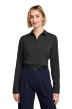 Brooks Brothers Women's Full-Button Satin Blouse BB18007 Deep Black