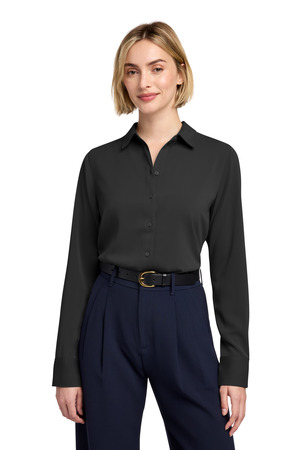 Brooks Brothers Women's Full-Button Satin Blouse BB18007 Deep Black