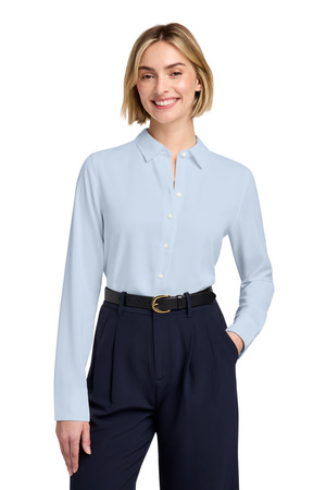 Brooks Brothers Women's Full-Button Satin Blouse BB18007 Heritage Blue