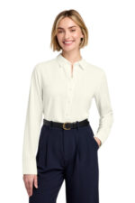 Brooks Brothers Women's Full-Button Satin Blouse BB18007 Off White