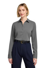 Brooks Brothers Women's Full-Button Satin Blouse BB18007 Shadow Grey