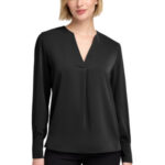 Brooks Brothers Women's Open-Neck Satin Blouse BB18009 Deep Black