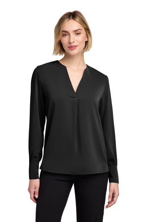 Brooks Brothers Women's Open-Neck Satin Blouse BB18009 Deep Black