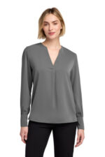 Brooks Brothers Women's Open-Neck Satin Blouse BB18009 Shadow Grey