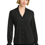 Brooks Brothers Women's Long Sleeve Ruffle Collar Blouse BB18011 Deep Black