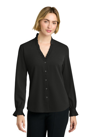 Brooks Brothers Women's Long Sleeve Ruffle Collar Blouse BB18011 Deep Black