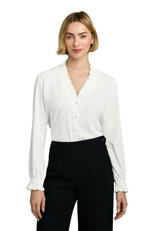 Brooks Brothers Women's Long Sleeve Ruffle Collar Blouse BB18011 Off White