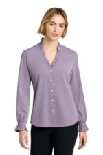 Brooks Brothers Women's Long Sleeve Ruffle Collar Blouse BB18011 Purple Ash