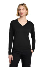 Brooks Brothers Women's Cotton Stretch V-Neck Sweater BB18401 Deep Black