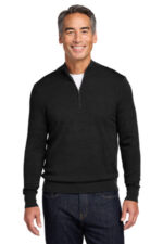 Brooks Brothers Washable Merino Birdseye 1/4-Zip Sweater BB18412 Deep Black