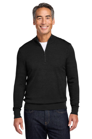 Brooks Brothers Washable Merino Birdseye 1/4-Zip Sweater BB18412 Deep Black