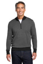 Brooks Brothers Washable Merino Birdseye 1/4-Zip Sweater BB18412 Deep Black/ Shadow Grey