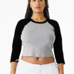 BELLA+CANVAS Women's Micro Rib 3/4 Raglan Baby Tee BC1200 Athletic Heather/ Black