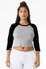 BELLA+CANVAS Women's Micro Rib 3/4 Raglan Baby Tee BC1200 Athletic Heather/ Black