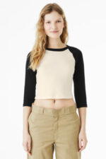 BELLA+CANVAS Women's Micro Rib 3/4 Raglan Baby Tee BC1200 Natural/ Black