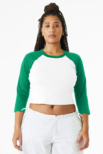 BELLA+CANVAS Women's Micro Rib 3/4 Raglan Baby Tee BC1200 White/ Kelly