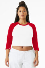 BELLA+CANVAS Women's Micro Rib 3/4 Raglan Baby Tee BC1200 White/ Red
