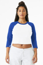BELLA+CANVAS Women's Micro Rib 3/4 Raglan Baby Tee BC1200 White/ True Royal