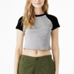 BELLA+CANVAS Women's Micro Rib Raglan Baby Tee BC1201 Athletic Heather/ Black