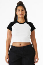BELLA+CANVAS Women's Micro Rib Raglan Baby Tee BC1201 White/ Black
