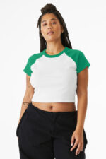 BELLA+CANVAS Women's Micro Rib Raglan Baby Tee BC1201 White/ Kelly