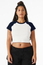 BELLA+CANVAS Women's Micro Rib Raglan Baby Tee BC1201 White/ Navy