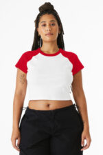 BELLA+CANVAS Women's Micro Rib Raglan Baby Tee BC1201 White/ Red