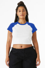 BELLA+CANVAS Women's Micro Rib Raglan Baby Tee BC1201 White/ True Royal