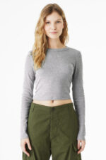 BELLA+CANVAS Women's Micro Rib Long Sleeve Baby Tee BC1501 Athletic Heather