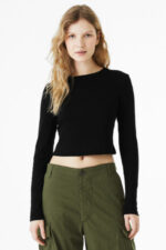 BELLA+CANVAS Women's Micro Rib Long Sleeve Baby Tee BC1501 Solid Black Blend