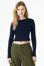 BELLA+CANVAS Women's Micro Rib Long Sleeve Baby Tee BC1501 Solid Navy Blend
