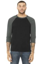BELLA+CANVAS Unisex 3/4-Sleeve Baseball Tee. BC3200 Black/ Deep Heather