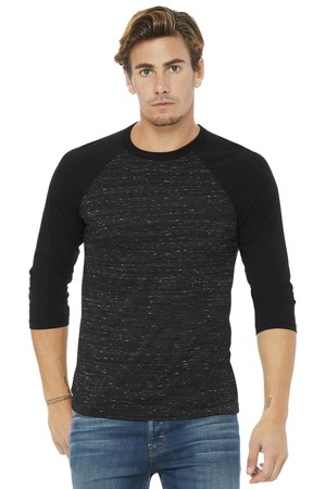 BELLA+CANVAS Unisex 3/4-Sleeve Baseball Tee. BC3200 Black Marble/ Black